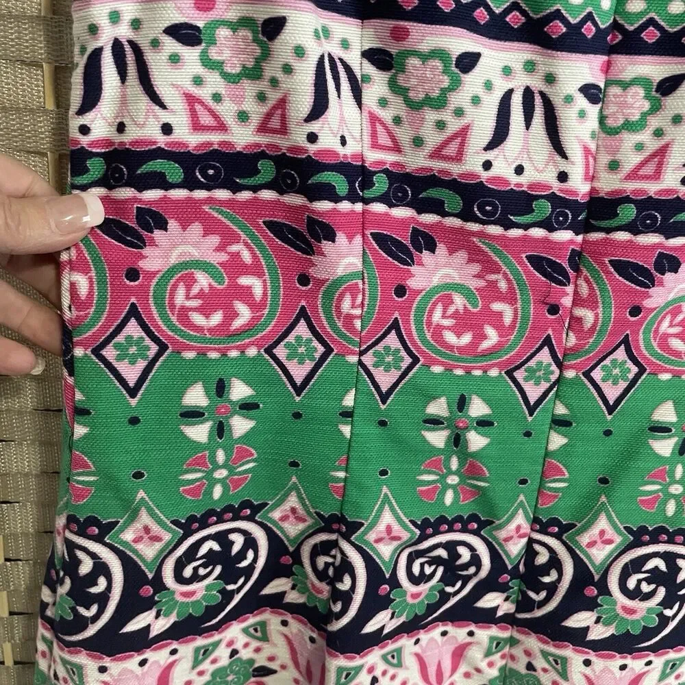 Talbots Sleeveless Sheath Dress Size 8 Green Pink Blue Stripe Fringed Lined - Picture 6 of 12